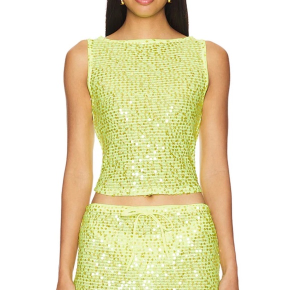 Lovers + Friends Tops - Lovers + Friends Sequin Crop Tank in Neon Yellow